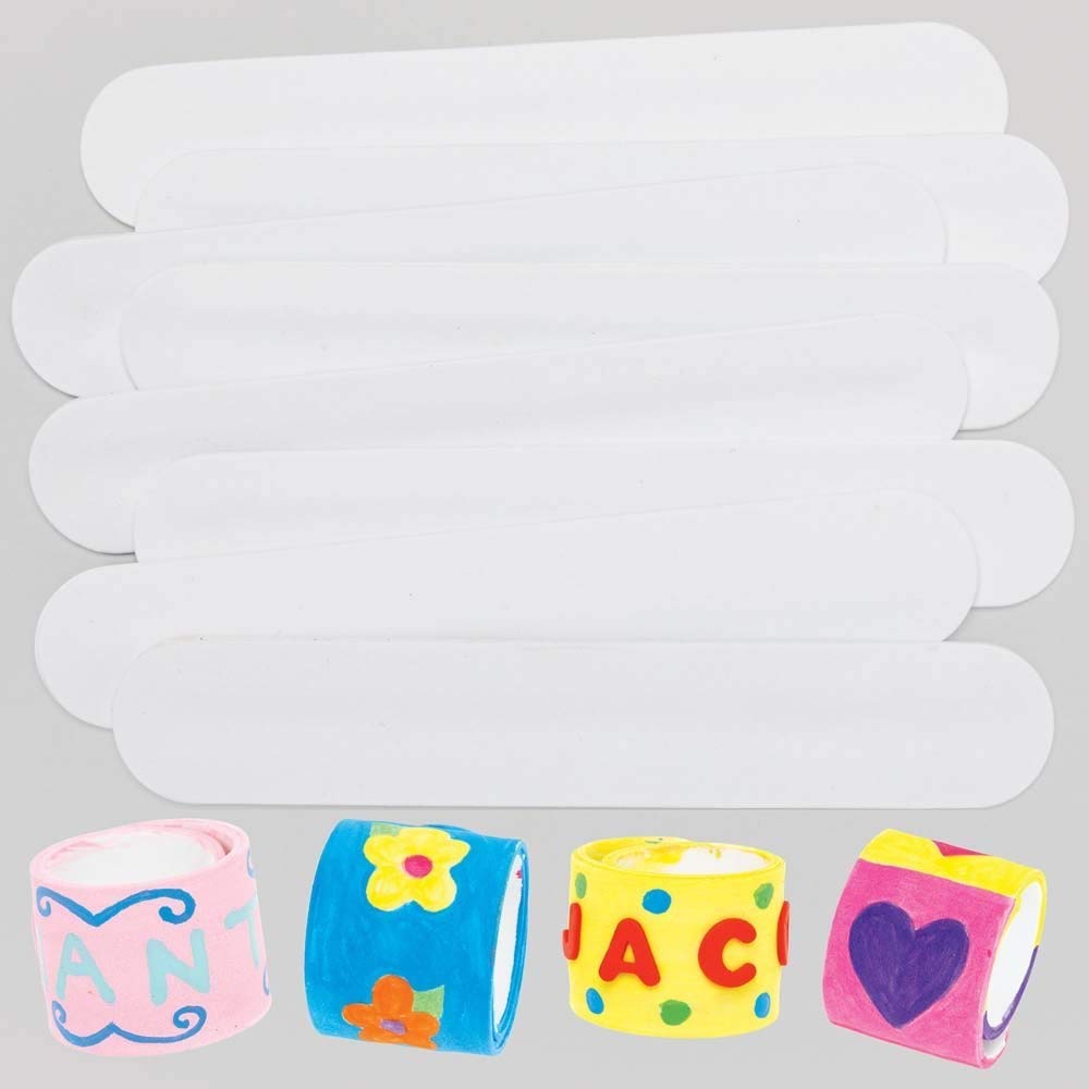 Baker Ross AX666 White Slap Bracelets - Pack of 8, Kids Jewellery Making Craft Kits, Slap Bands Great for Children's Party Bag Fillers or Kids Pocket Money Toys
