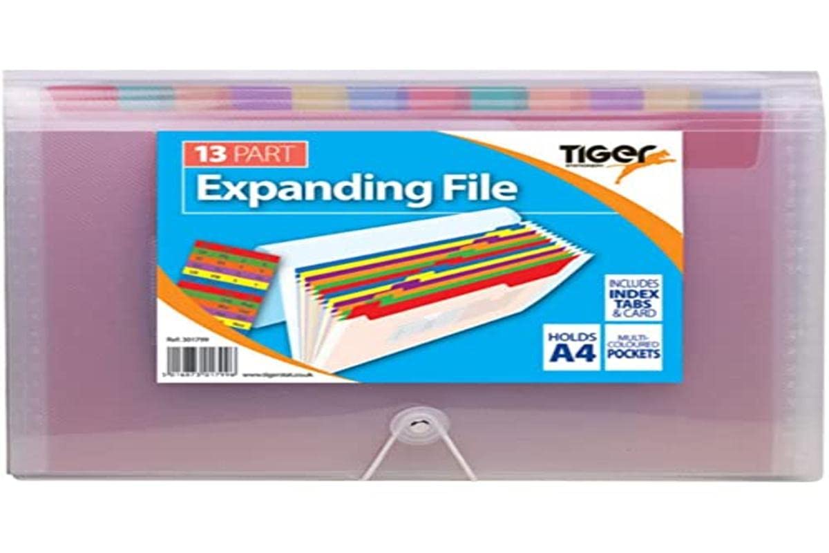 Tiger A4 Rainbow Expanding File, 13-Part with Elastic Closure