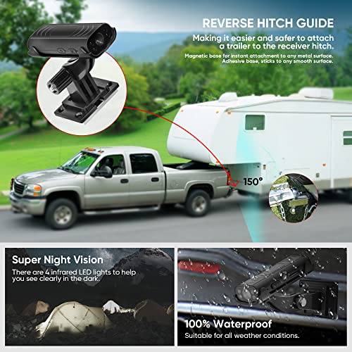 RVsTrailer™ Reverse Hitch Guide Camera and Adhesive Base, Wireless Backup Camera with