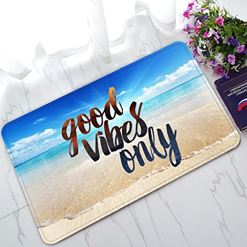Custom Blue Sea Beach With Funny Good Vibes Only Quotes Non-Slip Doormat Indoor/Outdoor/Bathroom Doormat 30 x 18 Inches