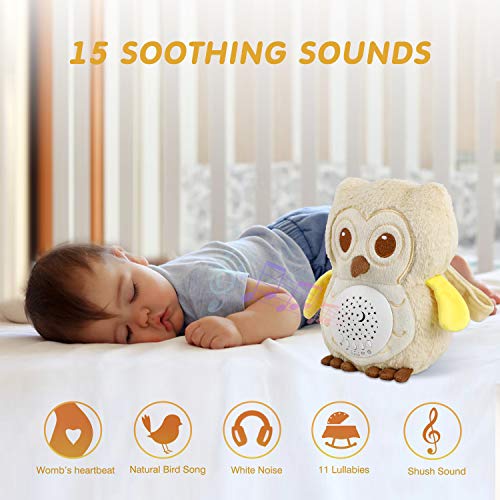BEREST Baby Sleep Soother Owl, Lullabies & Shusher White Noise Machine Sound Soother, Nursery Decor Night Light Projector, Toddler Crib Sleep Aid, Baby Shower Gifts Portable Owl Plush Toy
