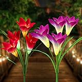 Loren Solar Lights Outdoor - New Upgraded Solar Garden Lights, Multi-Color Changing Lily Solar Flower Lights for Patio,Yard Decoration, Bigger Flower