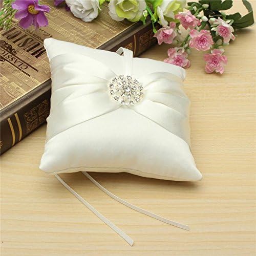 White Satin Bowknot Diamante Romantic Wedding Ring Pillow Wedding Ring Pillow Cushion , white