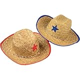 SK Novelty Children/Youth Straw Cowboy Hats with Plastic Star - 6 Pack