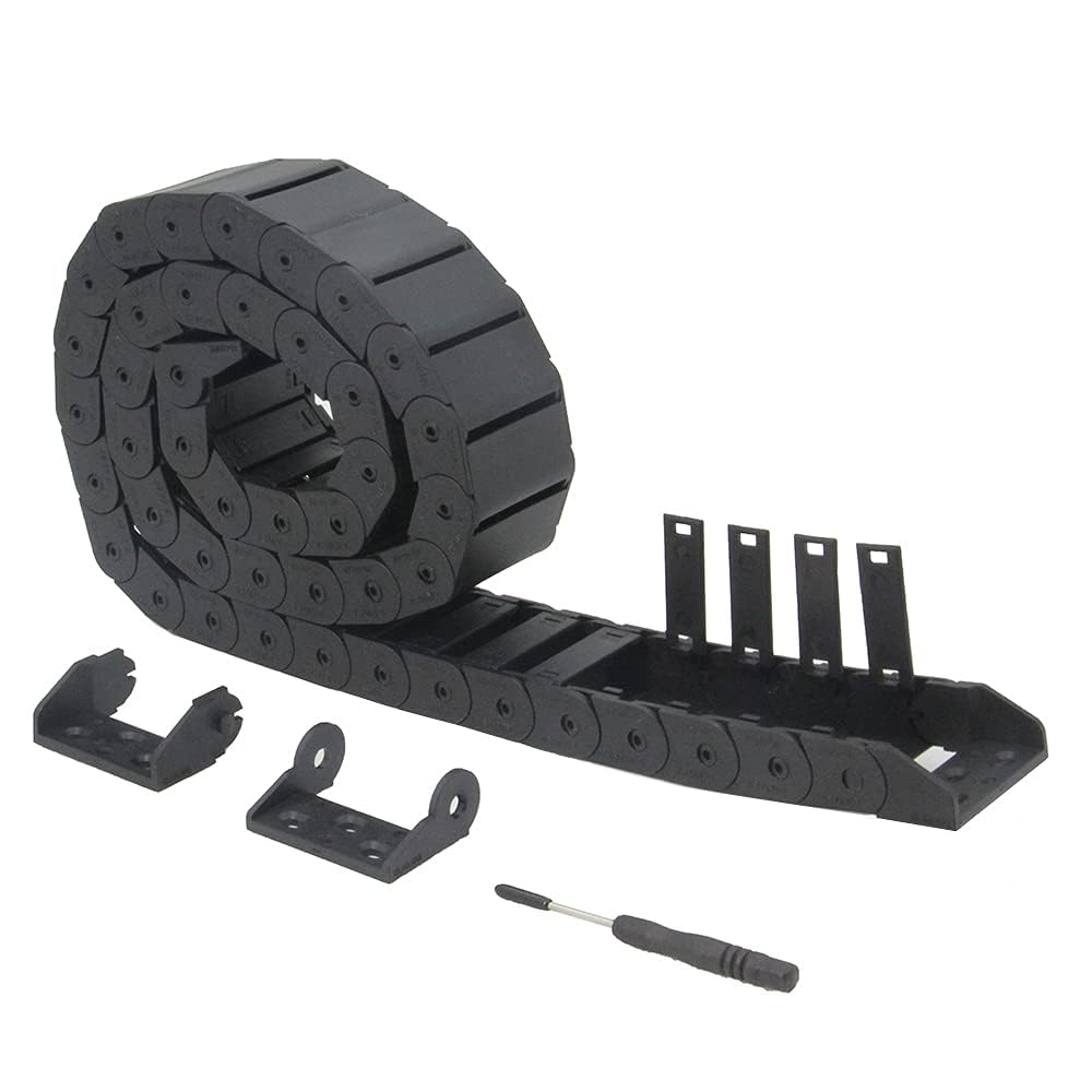 Zeberoxyz 15x40mm Drag Chain Length 1Meter Inside Open Type Black Plastic Flexible Cable Carrier R28 with 1Kit End Connectors (15mmx40mm-Inside Open)