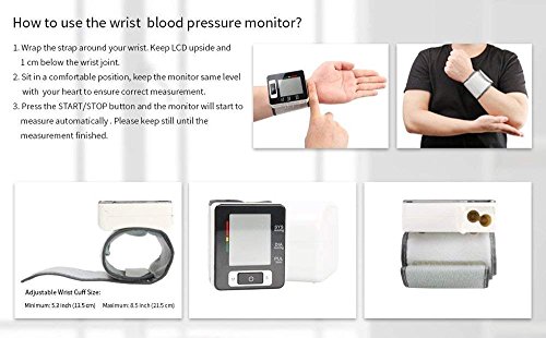 Wrist Blood Pressure Monitor, Digital BP Monitor with Memory Storage, Intelligent LCD Display Automatically Measure Pulse Diastolic Systolic and Shows Hypertension Level (Ck133)