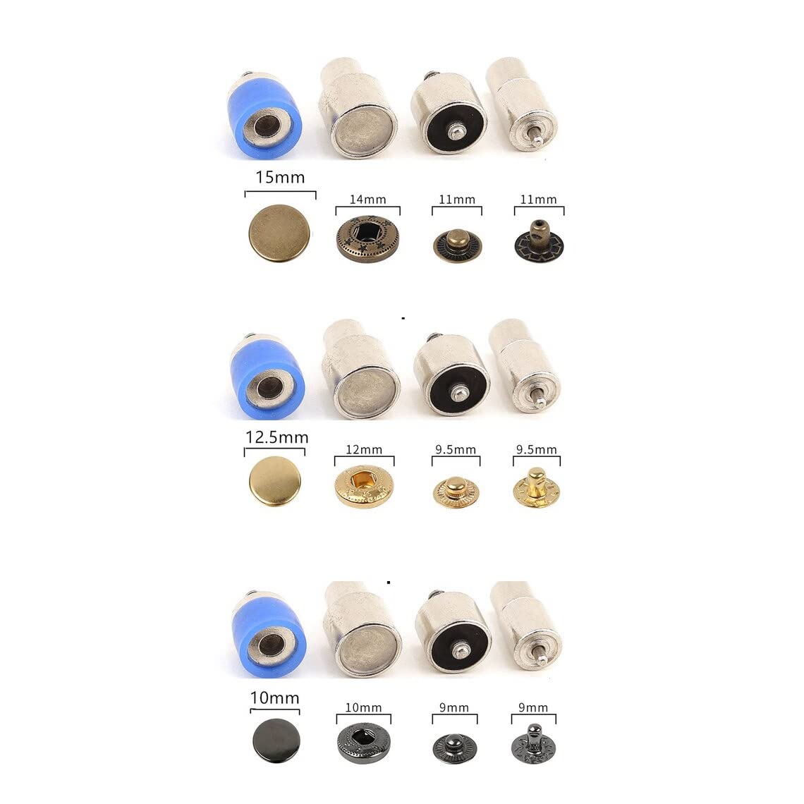 Photo 1 of 10 mm,12.5 mm and 15 mm Round Metal Snap Button Fasteners Dies for Press Button - 3 Sets snap Button die for Manual snap Press Machine