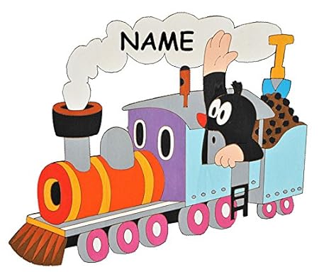 Unbekannt Der kleine Maulwurf in der Bahn - incl. Name - Türschild / Wandbild / Wandtattoo - aus Holz - Kinderzimmer Eisenbah