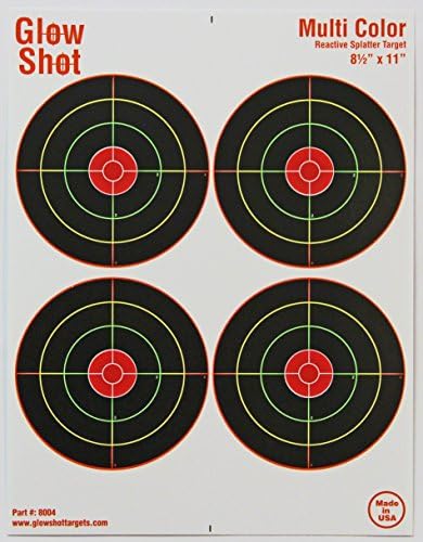 25 and 75 Pack – 4 Bullseye – Reactive Splatter Targets – Tagboard and Adhesive Variations- GlowShot – Multi Coloration – Gun and Rifle Targets