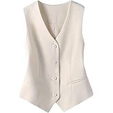 FindThy Women's Waistcoat Vest V Neck Button Down Fashion Dressy Blazer Jacket