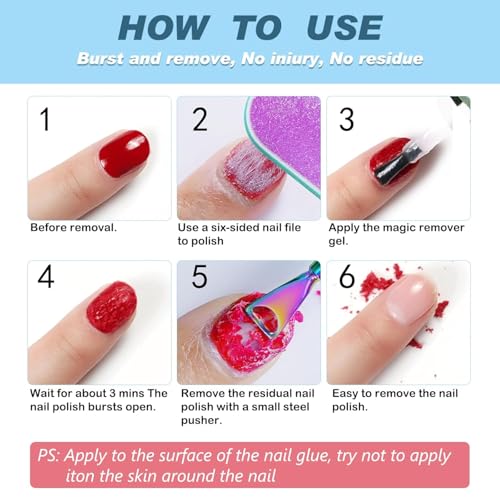 Removedor Quita Esmalte Semipermanente para Uñas, Quita Fácil y Rápida de Uñas de Gel, Acrílicas y UV, No Daña las Uñas, Quitaesmalte con Lima de Uñas y Empuja Cutículas y Rascador de Esmalte
