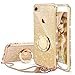 Cute iPhone 6s Plus Case, Cute iPhone 6 Plus Case, Glitter Luxury Bling Diamond Rhinestone Bumper with Ring Grip Kickstand Protective Thin Girly Gold iPhone 6s Plus/ 6 Plus Case for Women Girl - Gold
