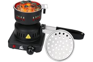 ASANMA Multipurpose Charcoal Starter - Coal Burner Hot Plate Electric Stove Coconut Starter with Stainless Detachable Tongs, 4.9Ft Longer Cords, 600W Faster Heating for BBQ Kitchen etc.