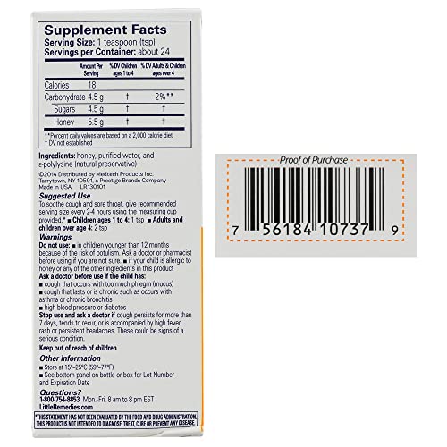 LITTLE REMEDIES HONEY COUGH SYRUP, 100% NATURAL, 12 MONTHS & UP, 4 FL OZ