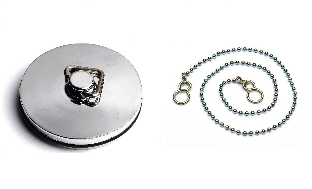 Merriway BH03917 45mm 1.3/4 inch Chrome Plated Metal Bath Basin Shower Plug Stopper with 450mm 18-inch Polished Chrome Ball Chain and S-Hook