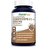 NusaPure Cordyceps Extract 3000 mg 200 Veggie Capsules (Sinensis CS-4, Non-GMO & Gluten Free) with Bioperine