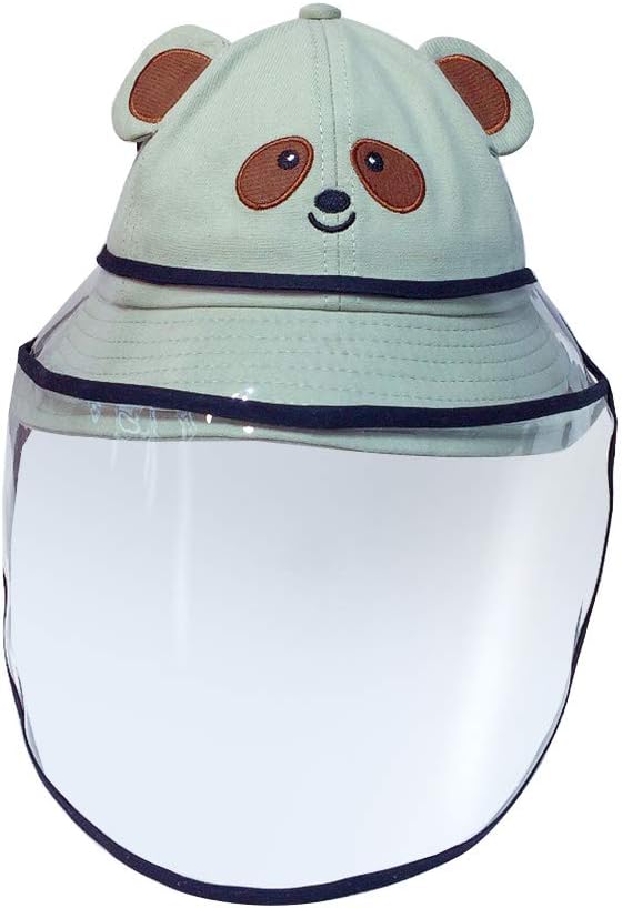 sudalv1971 Children Kids Hat Cartoon Bear Anti-Spitting Dustproof Full Face Cover Face Shields Bucket Hat/Cap Bean Green