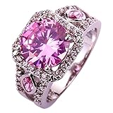 YAZILIND Women Hollow Silver Plated Pink Rhinestone Wedding Band Crystal Ring