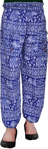 SHOP FRENZY Harem Comfortable Regular Fit Printed Indo Western Bottom Wear Elastic Closure Ankle Length Blue Pyjama for Women's/Girls/Ladies