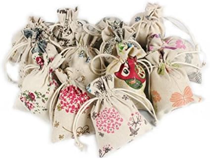 Floral Burlap Drawstring Gift Bags for Wedding Party Favors Jewelry Linen Bag Candy Pouch-2.7''x4.3'' (12)