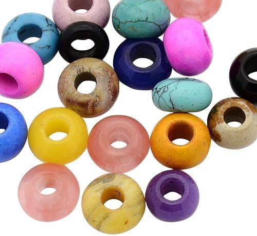 20 Pcs 12mm Mixed Color Rondelle Gemstone European Beads, Large Hole Beads, Rondelle