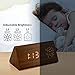 OCT17 Wooden Alarm Clock, Smart LED Digital Clock for Bedroom/desks, Upgraded with Time Temperature, Adjustable Brightness and Voice Control, Humidity Displaying - Brown