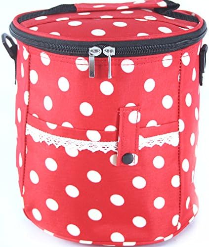 Cylinder Insulation Bag Lunch Bag for Lunch-box Reusable Picnic Bag Tote Bag Cooler Bag Storage Bag (red with white polka dots)