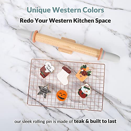 Geesta Adjustable Wood Rolling Pin with 5 Thickness Rings, Precise Dough Roller Handle Press