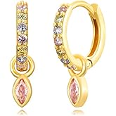 Small 14K Golden Huggie Hoop Earrings For Women Emerald Green Earrings With Green Heart Drop 14K Gold Plated Hoop Earrings Hypoallergenic Cubic Zirconia Dangle Green Jewelry For Gift