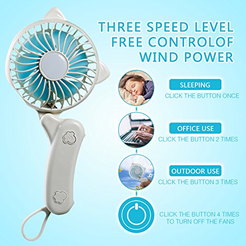 Portable Fan Battery Operated Mini handheld Fan Small Personal Foldable fans Quiet Rechargeable Fan Usb Charger Desk Fan Cute Cat Design for Women Kids Outdoor Travel Camping Office Home (white) - Thumbnail 7