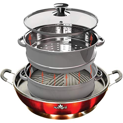 NutriGrill Electric Grill and Steamer Healthy Smokeless Cooking BBQ Grill with Accessories