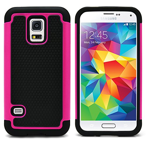 Galaxy S5 Mini Case, MagicMobile [Dual Armor Series] Hybrid Impact Resistant S5 Mini Shockproof Tough Case (Hard Plastic) + (Rubber Silicone) Protective Case for Samsung Galaxy S5 Mini - Black / Pink