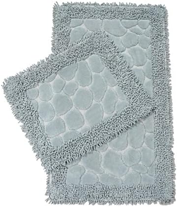 Chiara Rose Cotton 2 Piece Bath Rug Set Extra Large Absorbent Quick Dry Bathroom Toilet Mat Grey