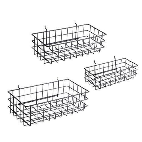 Pegboard Baskets, Set of 3 Black - Hooks to Any Peg Board - Square Style Baskets Hold More - Organize Tools, Workbench, Accessories, Garage Storage - Wall Organizer Attachments