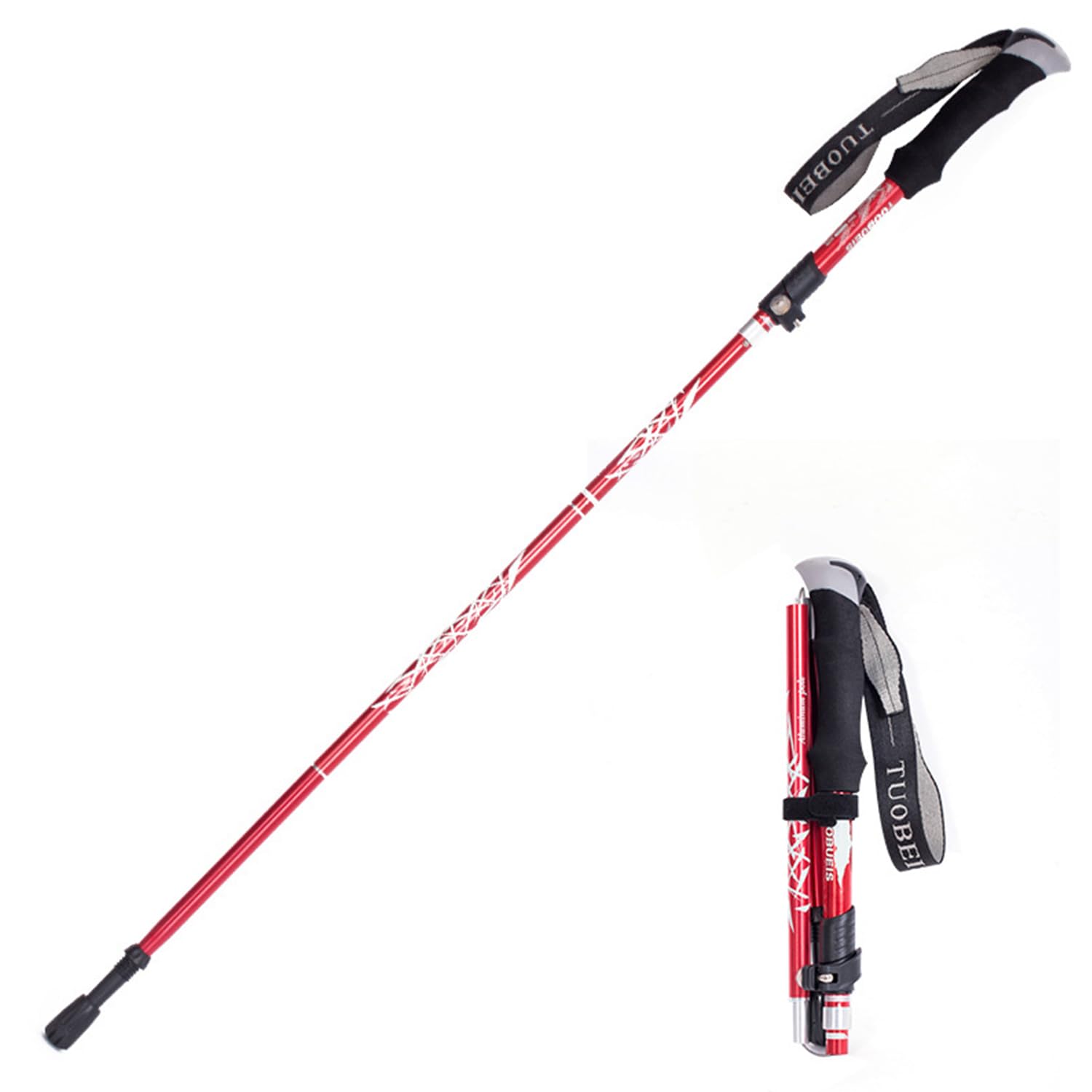 Hiking Walking Trekking Pole - Lightweight Aluminum Ergonomic EVA Handles, Telescopic, Collapsible, Ultralight For Hiking, Camping, Mountaining, Backpacking, Walking With Anti-shock (Red)