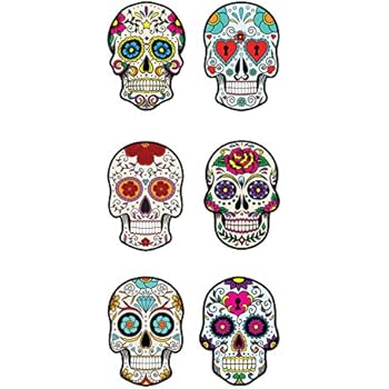 Paper House Sugar Skull Aufkleber – 6er Pack, 5,1 Cm, Vollfarbig & Selbstklebend | Für Basteln, Scrapbooking & Dekoration