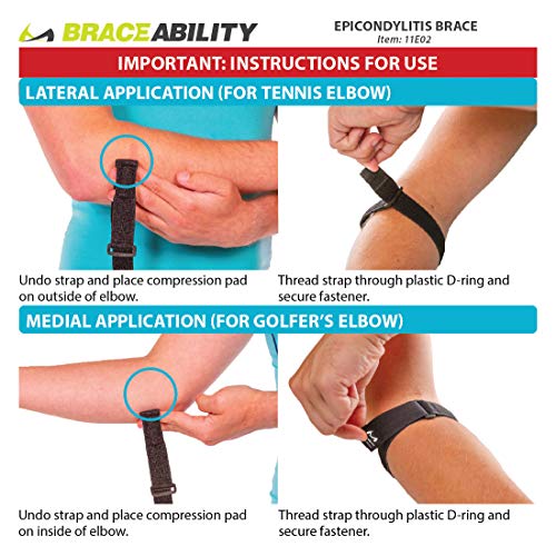 BraceAbility Epicondylitis Brace Elbow Strap for Medial/Lateral