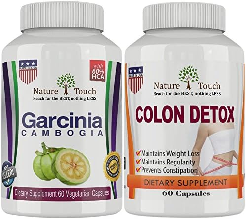 Nature Touch Colon Clean Ease Body Detox Plus Pure Garcinia Cambogia Cleanse Appetite Suppressant and Weight Loss Supplements.Pack of 2.Combo Pack.1600 Mg, 60 Count