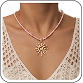 Sttiafay Large Sunburst Necklace Choker Spiral Sun Pendant Necklace Pink Thick Braided Leather Necklaces Twist Cord Rope Chain Swirl Celestial Sun Choker Necklaces Jewelry