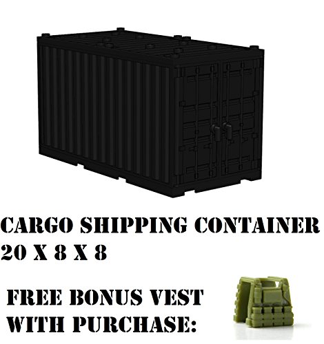 Black Cargo Shipping Container Compatible with Toy Brick Minifigures