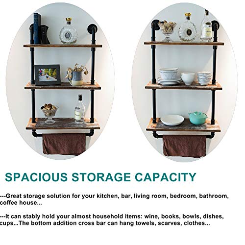 DOFURNILIM Industrial Retro Wall Mounted Iron Water Pipe Shelf - Hung Bracket - DIY Storage Shelving Bookshelf - Wood Shelf (24" Width Wall Bookcases) - Thumbnail 5