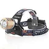 LED Headlight, GRDE 2000 Lumens Ultra-Bright Waterproof Headlamp 3 Modes Head Torch Spotlight Floodlight Flashlight with 2pcs Rechargeable 18650 Batteries for Camping Biking Working Hunting