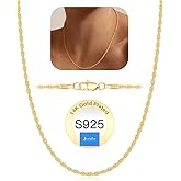 Jewlpire 18K Gold Plated 925 Sterling Silver Rope/Cuban/Paperclip/Herringbone Chain Necklaces for Women, Hypoallergenic Women's Chain Necklaces 16+3 Inch
