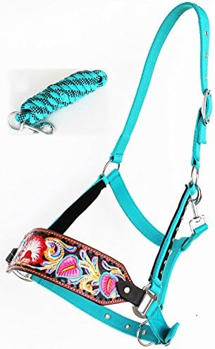 ProRider Horse Noseband Tack Bronc Leather HALTER Tiedown Lead Rope Flower Painted 280635
