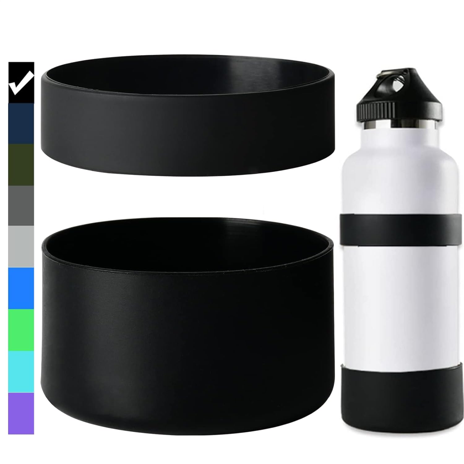 Photo 1 of Miracredo 2 PCS Silicone Water Bottle Boot for Hydro Flask Boot, 64oz water bottle boot, Anti-Slip Bottom Cover with Ring, Boot For Iron Flask, Black