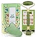 Jade Roller and Gua Sha Tool Set, Natural Real Jade Roller for Face, Beauty Jade Facial Roller Massage Tool for Rejuvenate Skin, Anti-wrinkle & Anti Aging & No Squeaks, Green