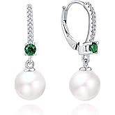 JO WISDOM 925 Sterling Silver Freshwater Pearl Hoop Earrings with Dangle Real Pearl,Simulated Pearls