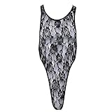 FEESHOW Men's Lace Lingerie Thongs G String Underwear Leotard Bodysuit Singlet