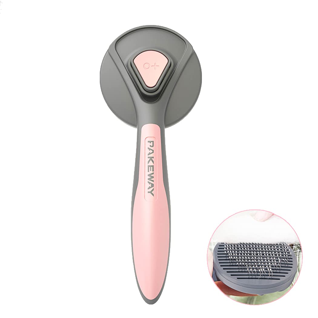 Abcsea 1 Piece Pet Grooming Brush for Dog and Cats, Pet Grooming Brush Deshedding, Pet Hair Removal Comb, Self Cleaning Pet Grooming Massage Brush, Pink