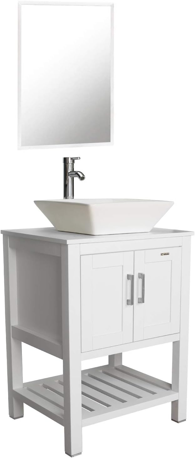 eclife 24” White Bathroom Vanity Sink Combo Modern Stand Pedestal W/Square White